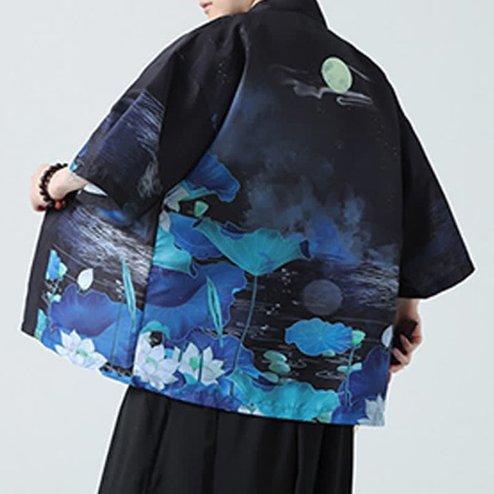 Buddha Stones Kimonos d'été décontractés pour hommes, imprimé grues vintage - image 44