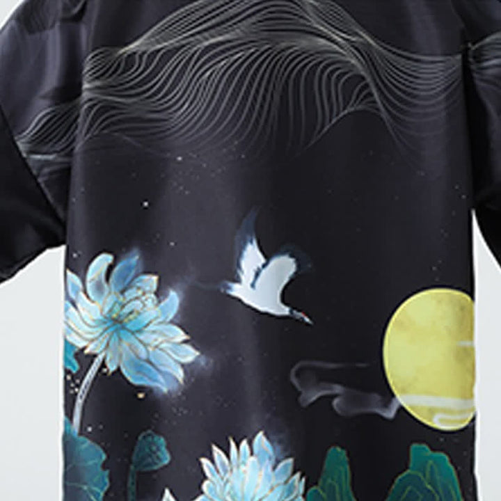 Buddha Stones Kimonos d'été décontractés pour hommes, imprimé grues vintage - image 32