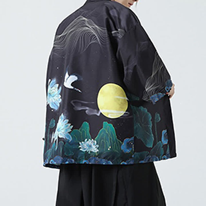 Buddha Stones Kimonos d'été décontractés pour hommes, imprimé grues vintage - image 33