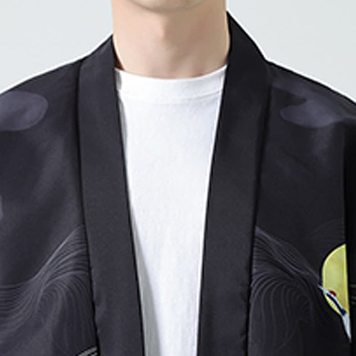Buddha Stones Kimonos d'été décontractés pour hommes, imprimé grues vintage - image 35