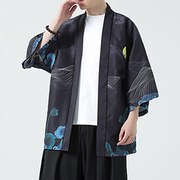 Buddha Stones Kimonos d'été décontractés pour hommes, imprimé grues vintage - image 36