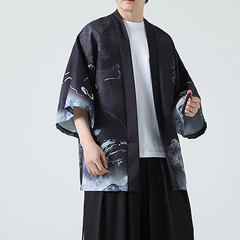 Buddha Stones Kimonos d'été décontractés pour hommes, imprimé grues vintage - image 15