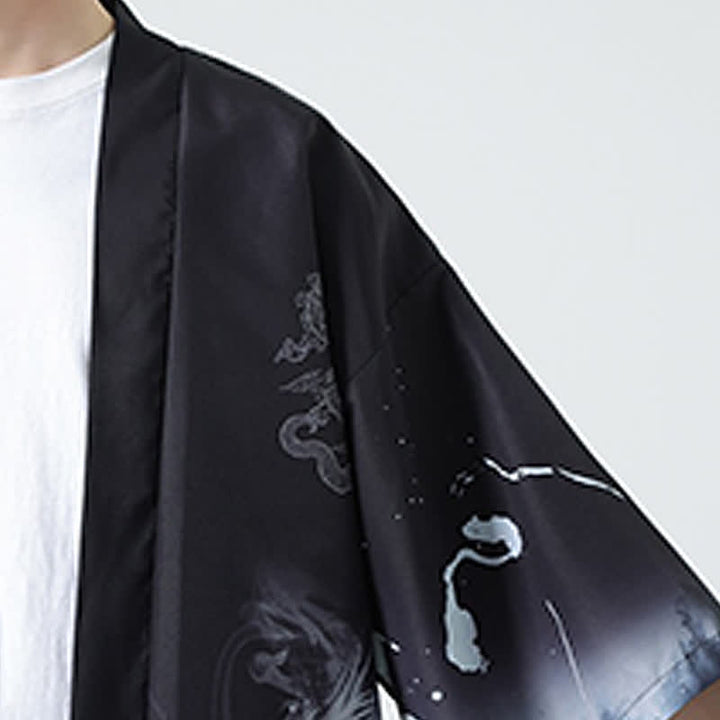 Buddha Stones Kimonos d'été décontractés pour hommes, imprimé grues vintage - image 18