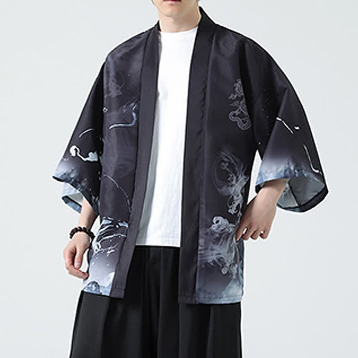 Buddha Stones Kimonos d'été décontractés pour hommes, imprimé grues vintage - image 14