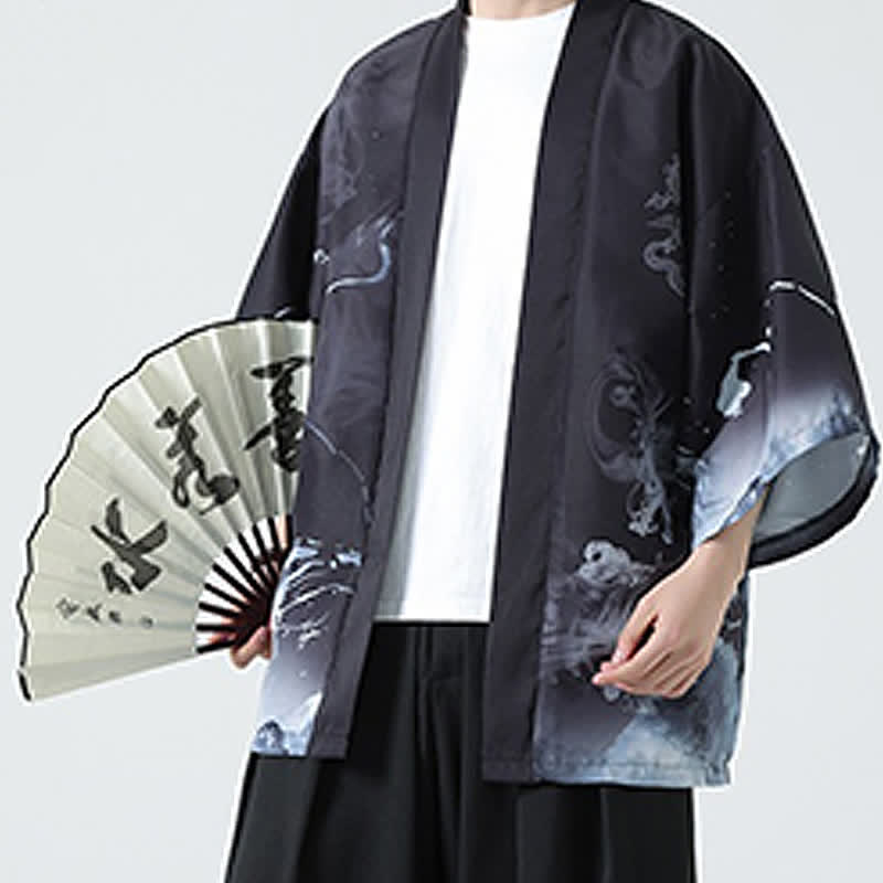 Buddha Stones Kimonos d'été décontractés pour hommes, imprimé grues vintage - Dragon - US/UK/AU48, EU58 (5XL) - image 11