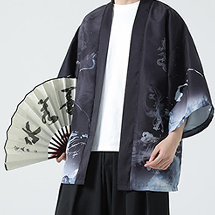 Buddha Stones Kimonos d'été décontractés pour hommes, imprimé grues vintage - Dragon - US/UK/AU48, EU58 (5XL) - image 11