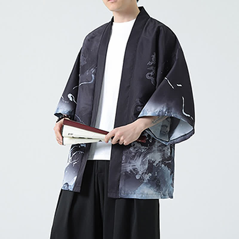 Buddha Stones Kimonos d'été décontractés pour hommes, imprimé grues vintage - image 12