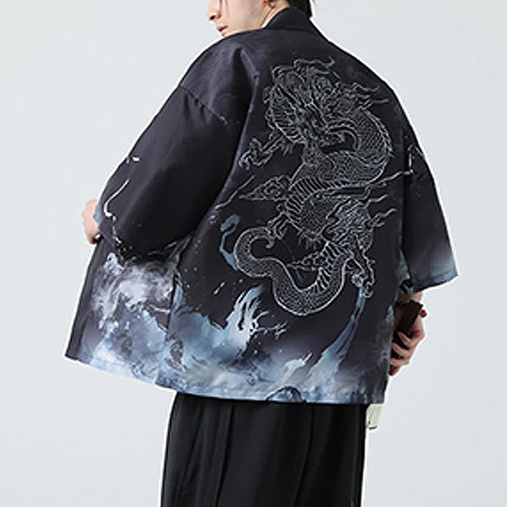 Buddha Stones Kimonos d'été décontractés pour hommes, imprimé grues vintage - image 23