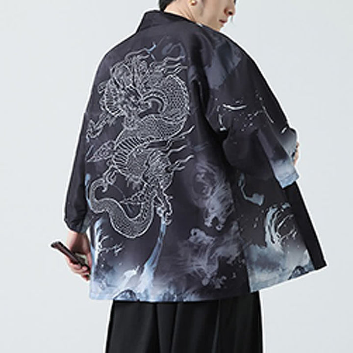 Buddha Stones Kimonos d'été décontractés pour hommes, imprimé grues vintage - image 20