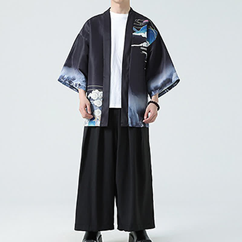 Buddha Stones Kimonos d'été décontractés pour hommes, imprimé grues vintage - image 4