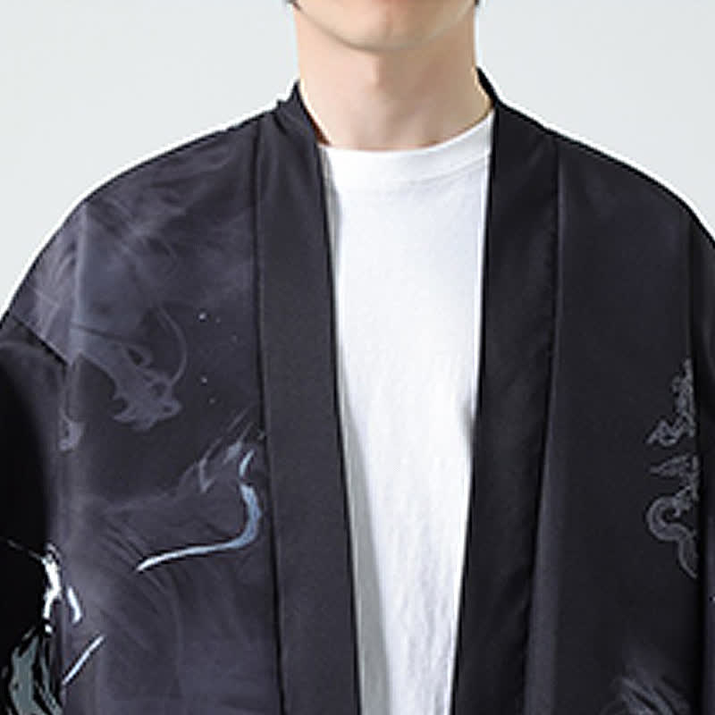 Buddha Stones Kimonos d'été décontractés pour hommes, imprimé grues vintage - image 19