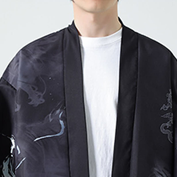 Buddha Stones Kimonos d'été décontractés pour hommes, imprimé grues vintage - image 19