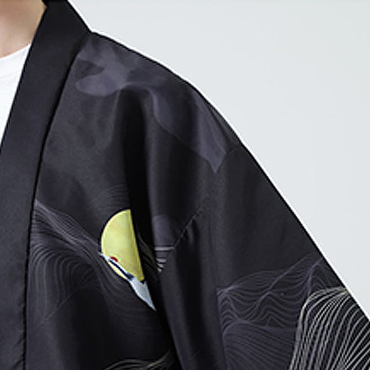 Buddha Stones Kimonos d'été décontractés pour hommes, imprimé grues vintage - image 30