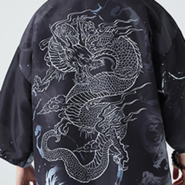 Buddha Stones Kimonos d'été décontractés pour hommes, imprimé grues vintage - image 21