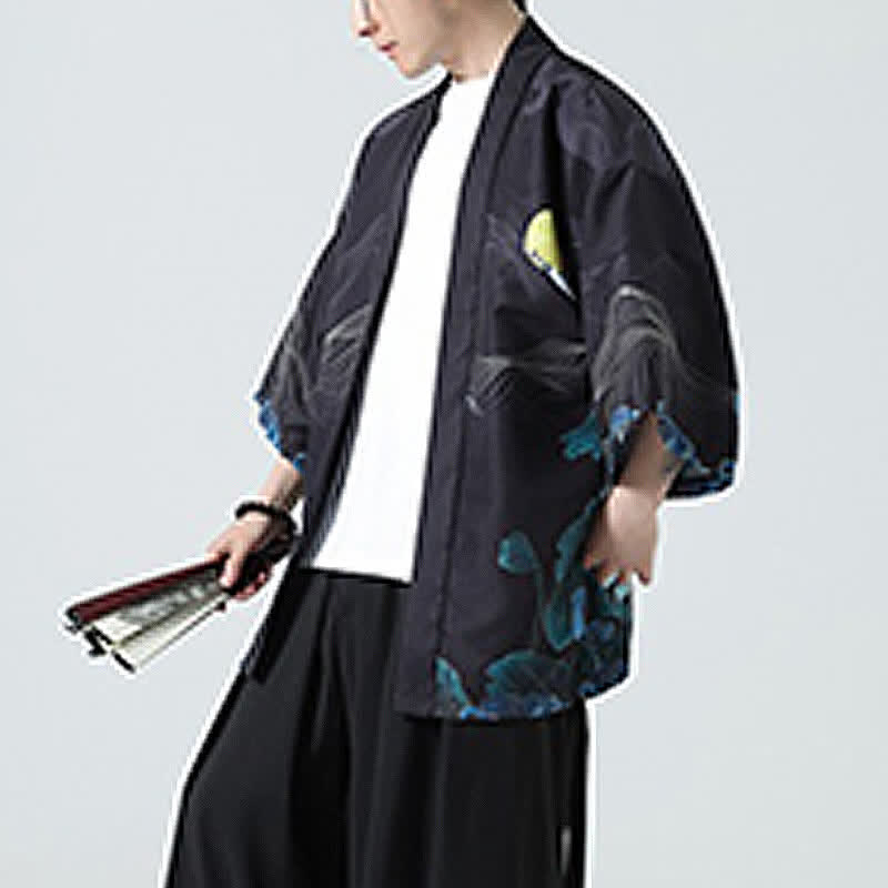 Buddha Stones Kimonos d'été décontractés pour hommes, imprimé grues vintage - image 34