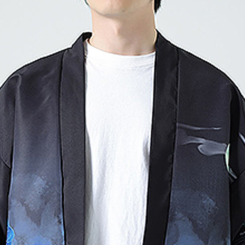 Buddha Stones Kimonos d'été décontractés pour hommes, imprimé grues vintage - image 39