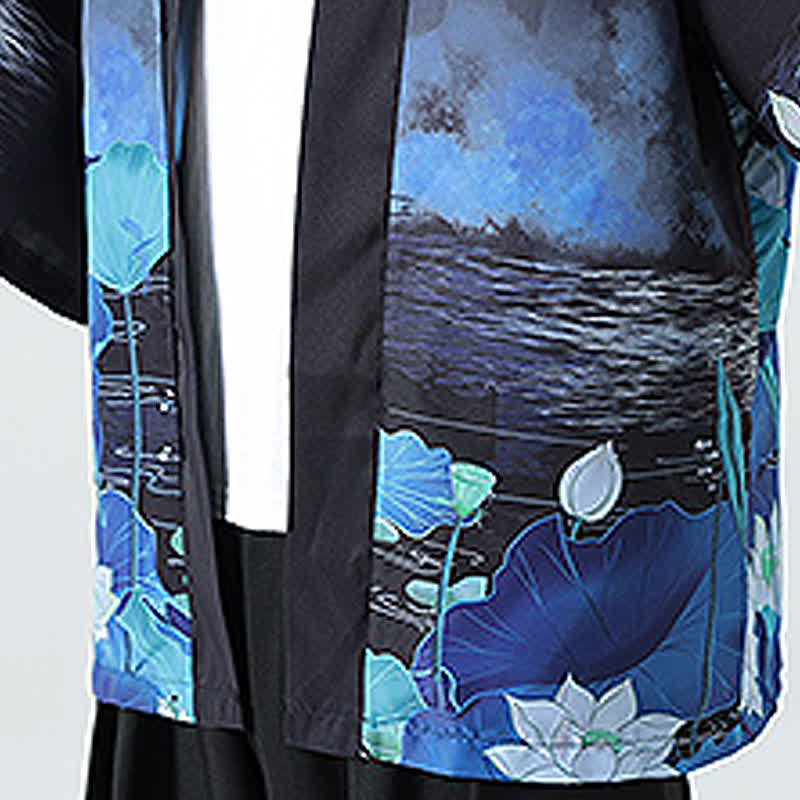 Buddha Stones Kimonos d'été décontractés pour hommes, imprimé grues vintage - image 46