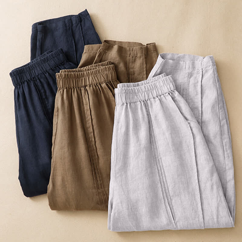 Buddha Stones Pantalon sarouel d'été minimaliste et décontracté, coupe courte, coutures verticales, avec poches. - image 22