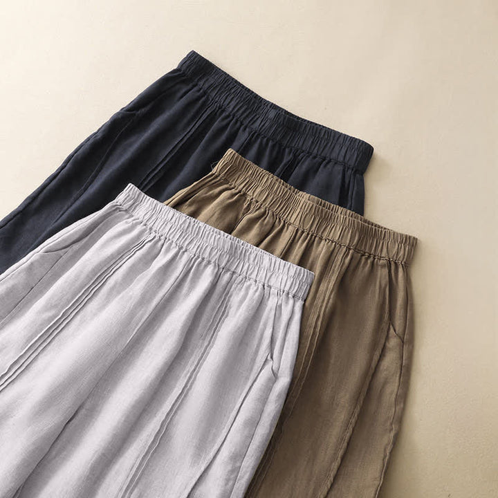 Buddha Stones Pantalon sarouel d'été minimaliste et décontracté, coupe courte, coutures verticales, avec poches. - image 23
