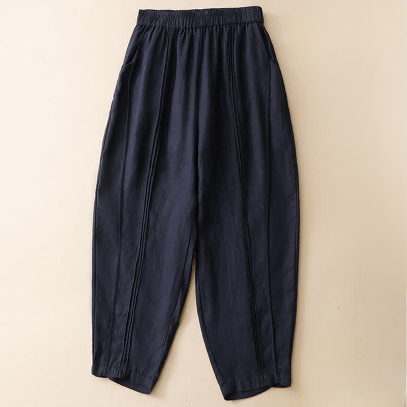 Buddha Stones Pantalon sarouel d'été minimaliste et décontracté, coupe courte, coutures verticales, avec poches. - image 11