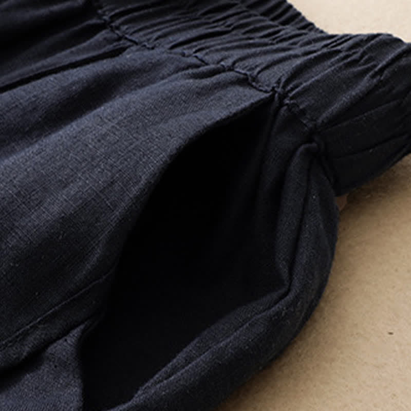 Buddha Stones Pantalon sarouel d'été minimaliste et décontracté, coupe courte, coutures verticales, avec poches. - image 13
