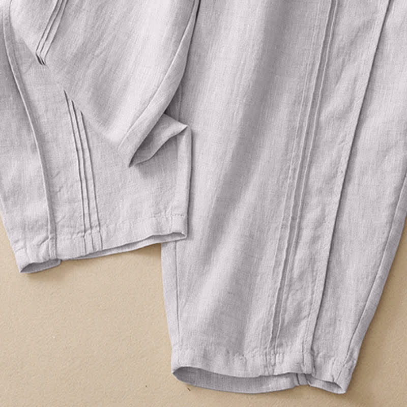 Buddha Stones Pantalon sarouel d'été minimaliste et décontracté, coupe courte, coutures verticales, avec poches. - image 6