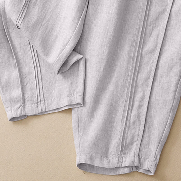 Buddha Stones Pantalon sarouel d'été minimaliste et décontracté, coupe courte, coutures verticales, avec poches. - image 6