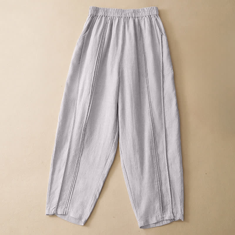 Buddha Stones Pantalon sarouel d'été minimaliste et décontracté, coupe courte, coutures verticales, avec poches. - image 2