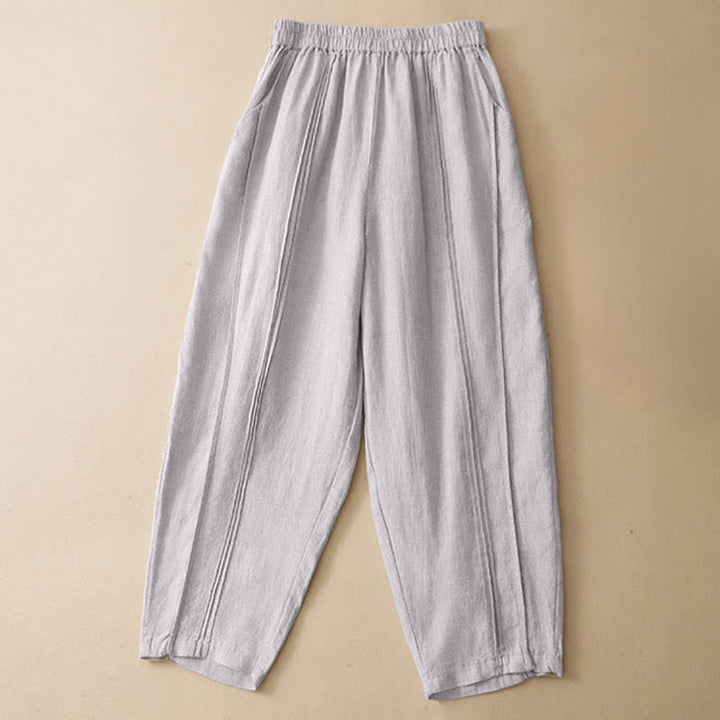 Buddha Stones Pantalon sarouel d'été minimaliste et décontracté, coupe courte, coutures verticales, avec poches. - image 2
