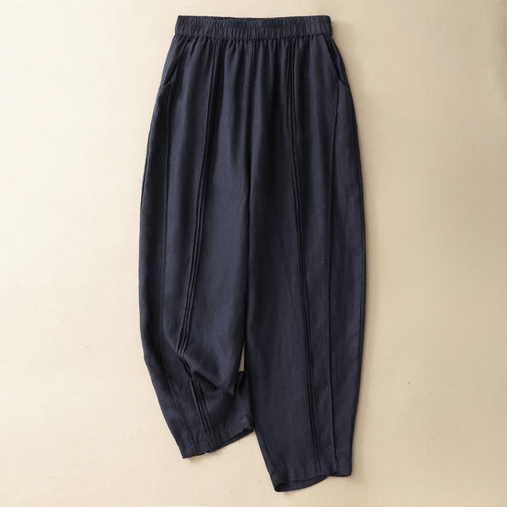 Buddha Stones Pantalon sarouel d'été minimaliste et décontracté, coupe courte, coutures verticales, avec poches. - Marine - US8-10, UK/AU12-14, EU40-42 (2XL) - image 10