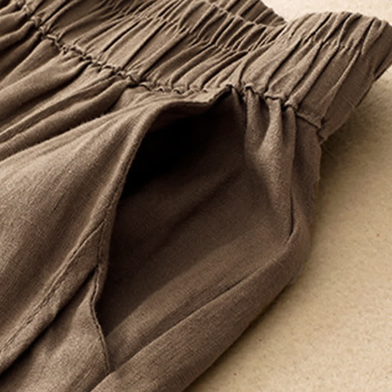 Buddha Stones Pantalon sarouel d'été minimaliste et décontracté, coupe courte, coutures verticales, avec poches. - image 19