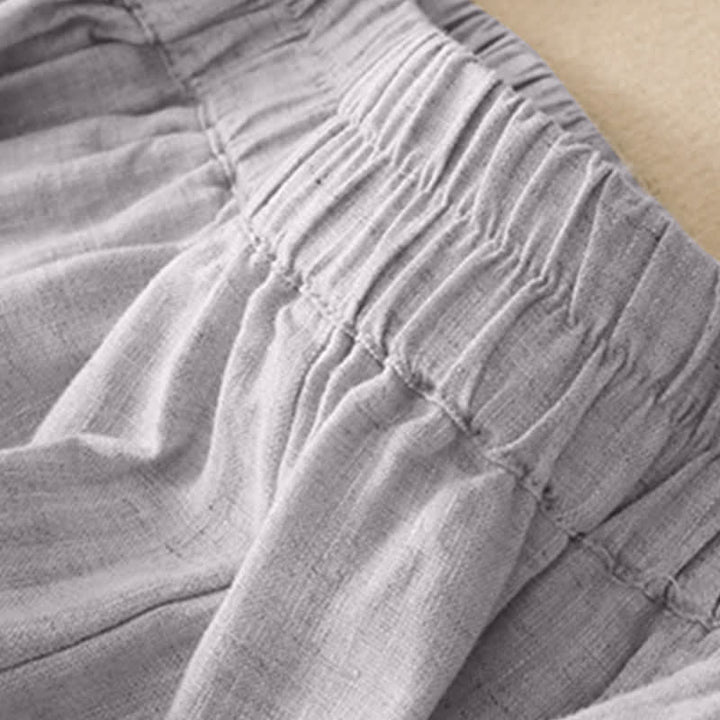 Buddha Stones Pantalon sarouel d'été minimaliste et décontracté, coupe courte, coutures verticales, avec poches. - image 5