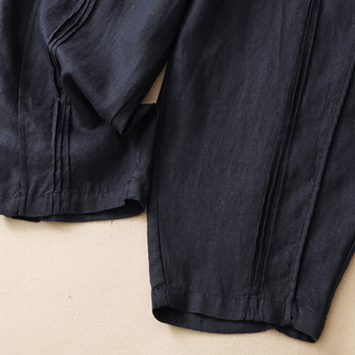Buddha Stones Pantalon sarouel d'été minimaliste et décontracté, coupe courte, coutures verticales, avec poches. - image 15