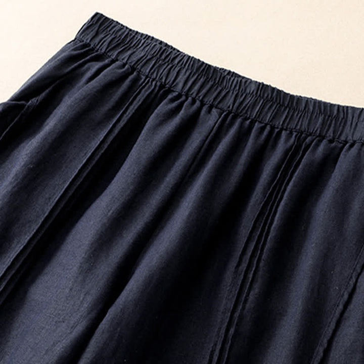 Buddha Stones Pantalon sarouel d'été minimaliste et décontracté, coupe courte, coutures verticales, avec poches. - image 12