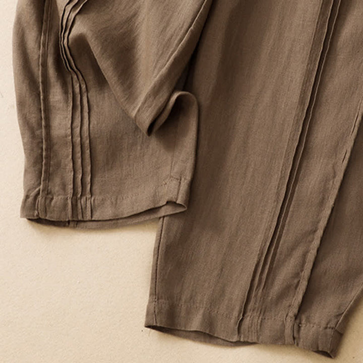 Buddha Stones Pantalon sarouel d'été minimaliste et décontracté, coupe courte, coutures verticales, avec poches. - image 21