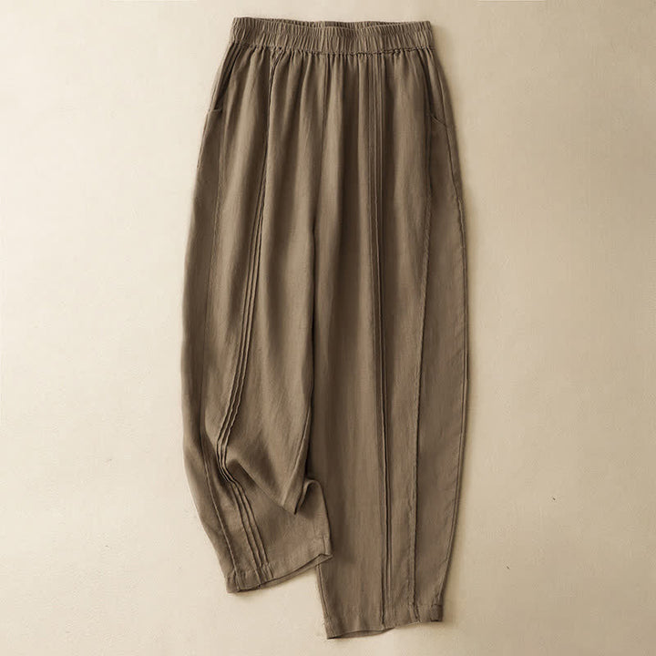Buddha Stones Pantalon sarouel d'été minimaliste et décontracté, coupe courte, coutures verticales, avec poches. - image 17