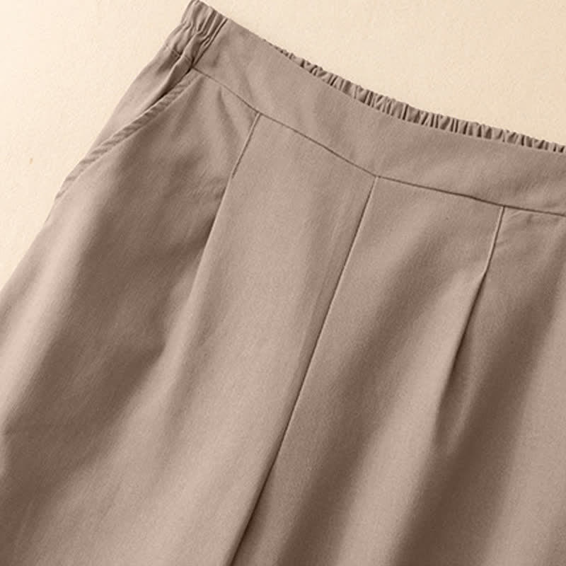 Buddha Stones Pantalon court uni élégant et minimaliste d'été pour femme, coupe droite, avec poches - image 12