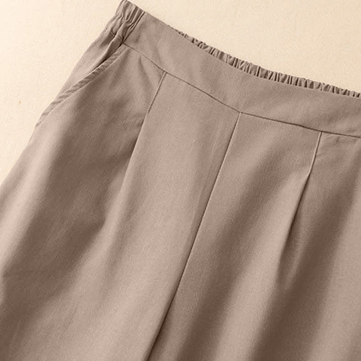 Buddha Stones Pantalon court uni élégant et minimaliste d'été pour femme, coupe droite, avec poches - image 12