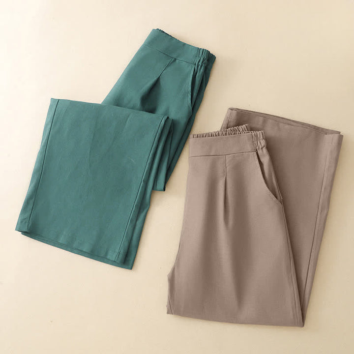 Buddha Stones Pantalon court uni élégant et minimaliste d'été pour femme, coupe droite, avec poches - image 20