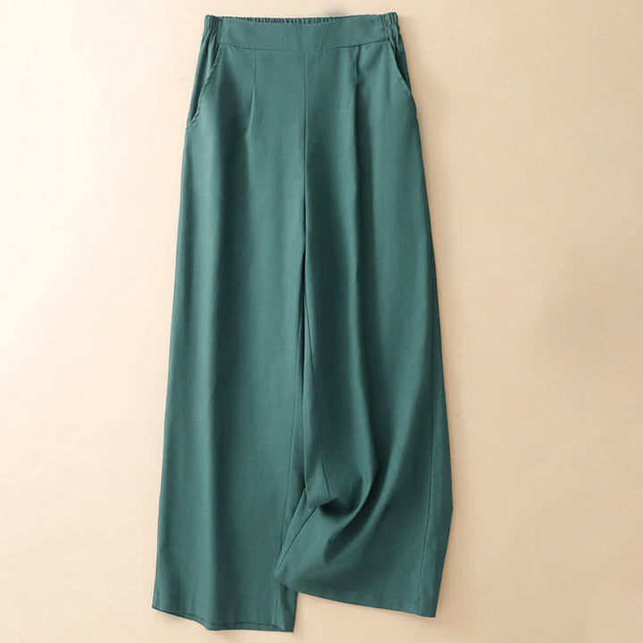 Buddha Stones Pantalon court uni élégant et minimaliste d'été pour femme, coupe droite, avec poches - image 1