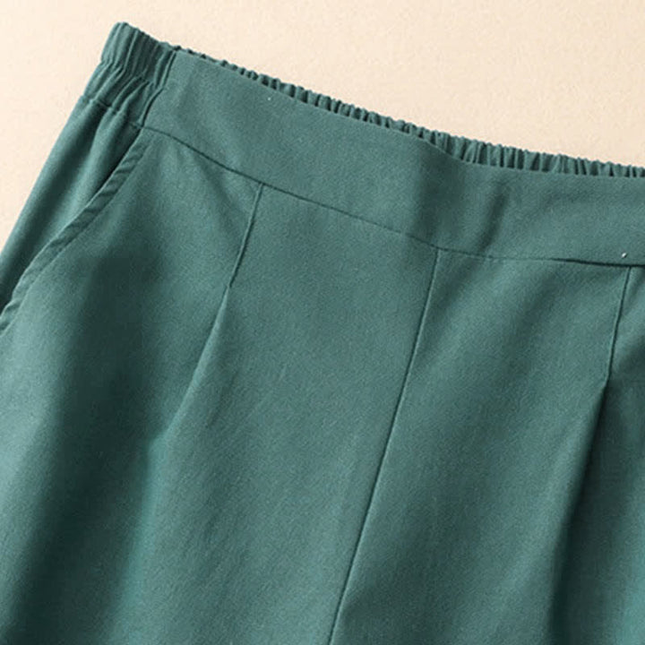 Buddha Stones Pantalon court uni élégant et minimaliste d'été pour femme, coupe droite, avec poches - image 2