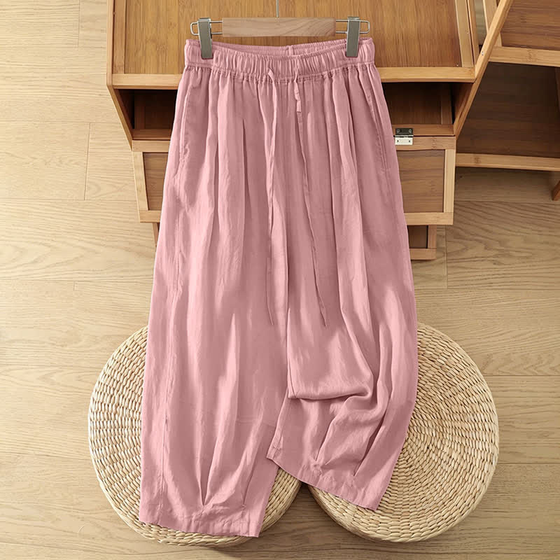 Buddha Stones Pantalon Capri bohème décontracté d'été à cordon de serrage, uni, jambes larges, avec poches - Rose clair - US8-10, UK/AU12-14, EU40-42 (2XL) - image 19