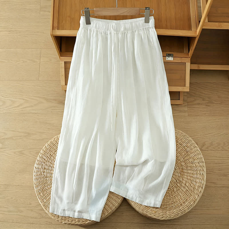Buddha Stones Pantalon Capri bohème décontracté d'été à cordon de serrage, uni, jambes larges, avec poches - Blanc - US8-10, UK/AU12-14, EU40-42 (2XL) - image 40