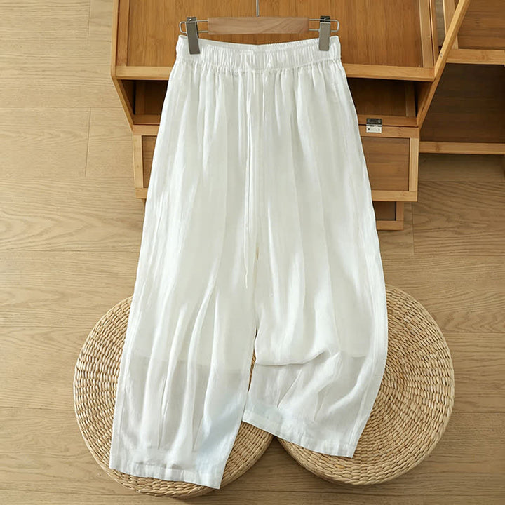 Buddha Stones Pantalon Capri bohème décontracté d'été à cordon de serrage, uni, jambes larges, avec poches - Blanc - US8-10, UK/AU12-14, EU40-42 (2XL) - image 40