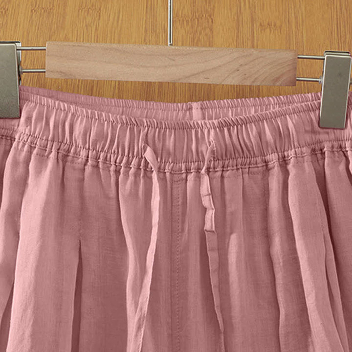 Buddha Stones Pantalon Capri bohème décontracté d'été à cordon de serrage, uni, jambes larges, avec poches - image 21