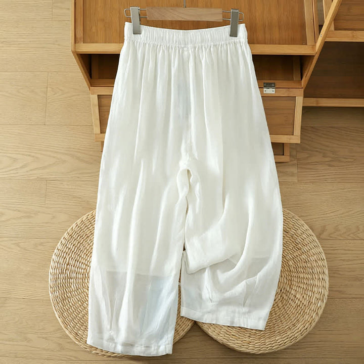 Buddha Stones Pantalon Capri bohème décontracté d'été à cordon de serrage, uni, jambes larges, avec poches - image 41