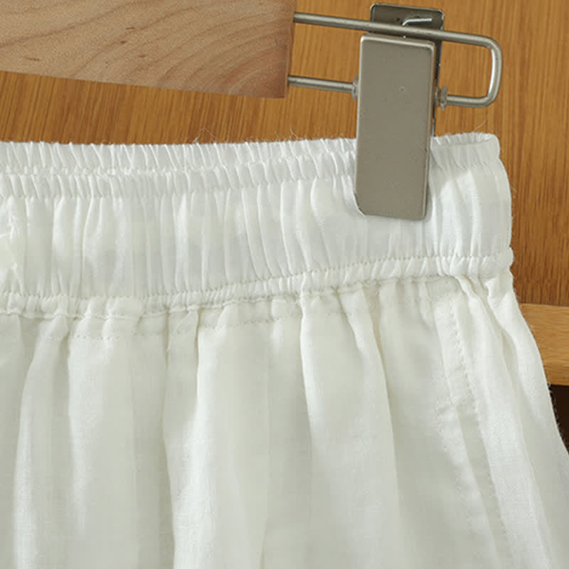 Buddha Stones Pantalon Capri bohème décontracté d'été à cordon de serrage, uni, jambes larges, avec poches - image 44