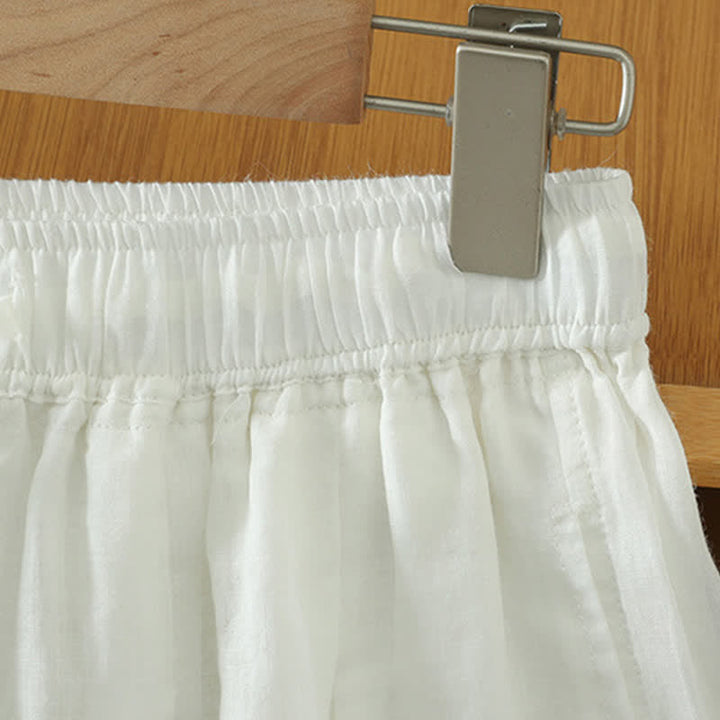 Buddha Stones Pantalon Capri bohème décontracté d'été à cordon de serrage, uni, jambes larges, avec poches - image 44