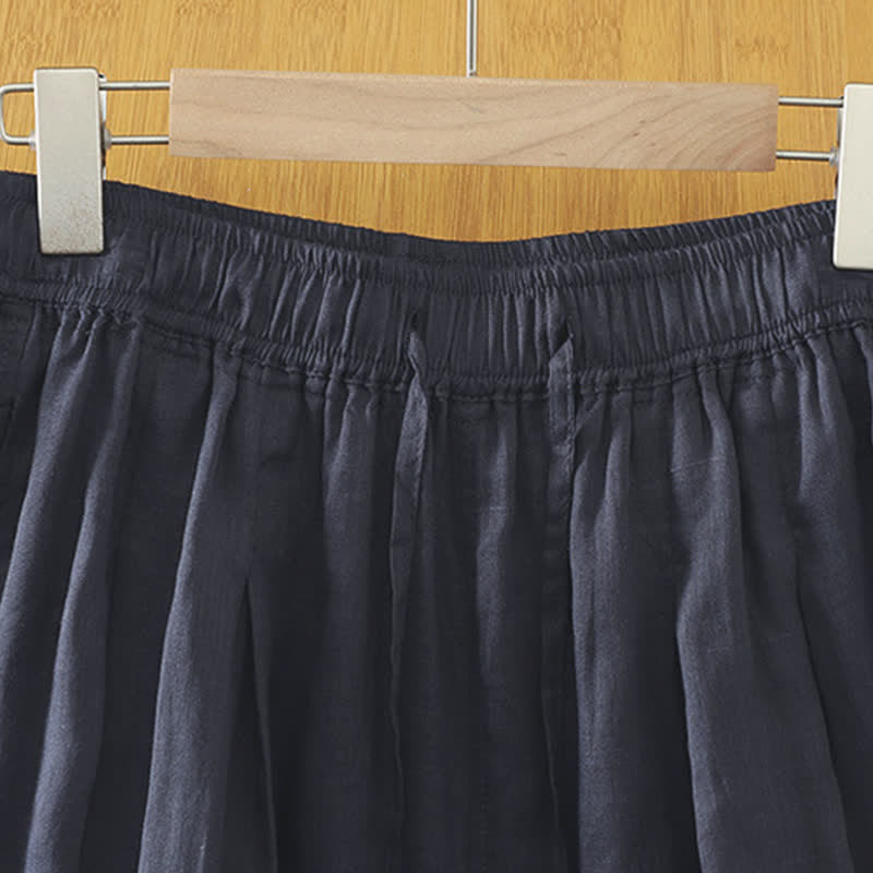Buddha Stones Pantalon Capri bohème décontracté d'été à cordon de serrage, uni, jambes larges, avec poches - image 12