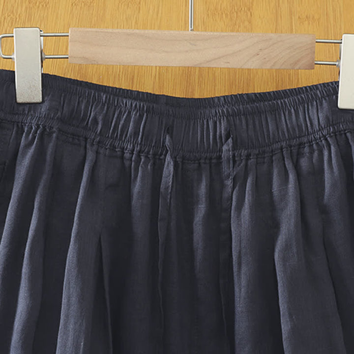 Buddha Stones Pantalon Capri bohème décontracté d'été à cordon de serrage, uni, jambes larges, avec poches - image 12